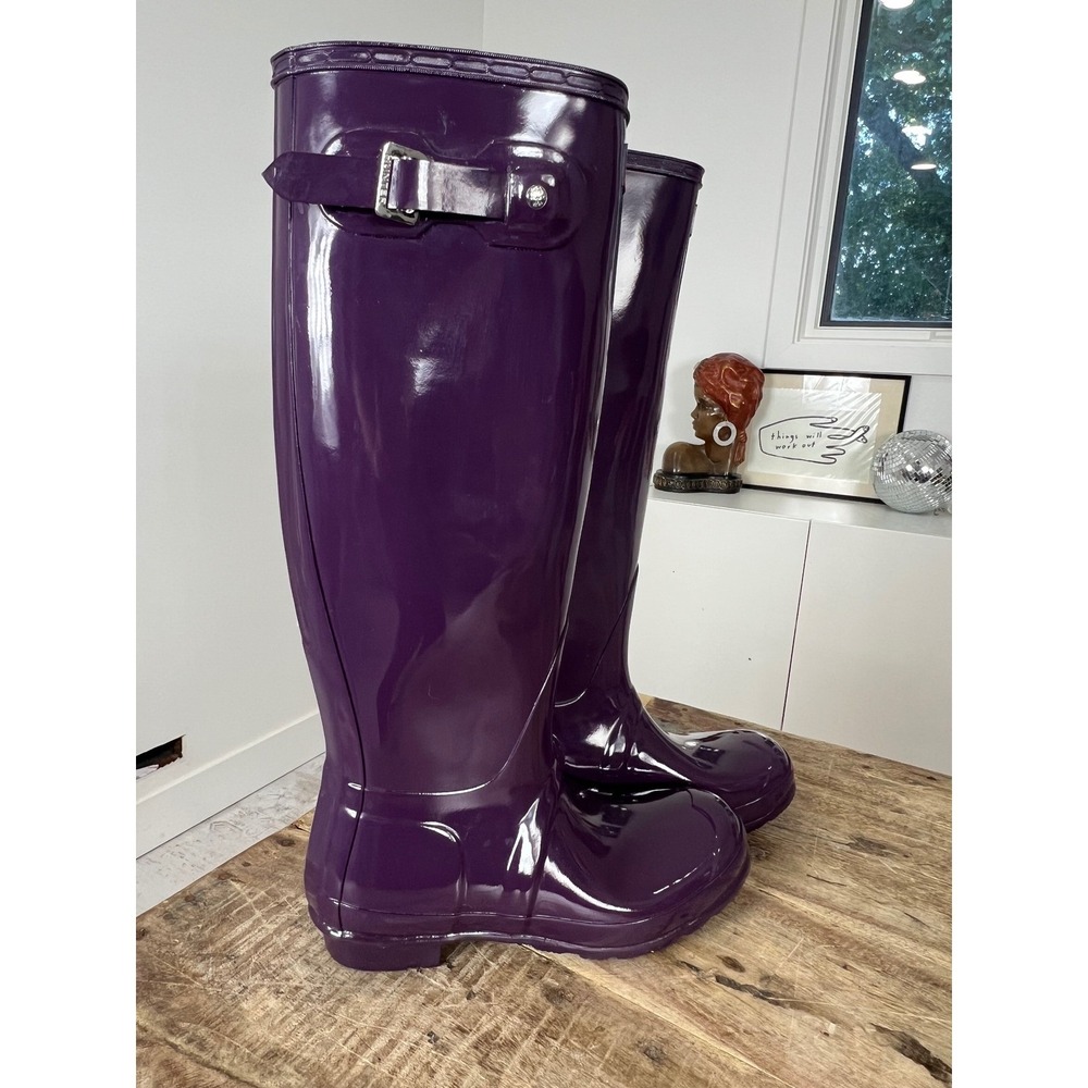 Hunter Original Tall Gloss Purple Rain Boots Womens Size US 8 UK 6 EU 39